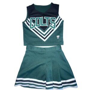 COLTS Child Cheerleader Uniform Varsity Outfit Costume Girls M Top 30" Skirt 22